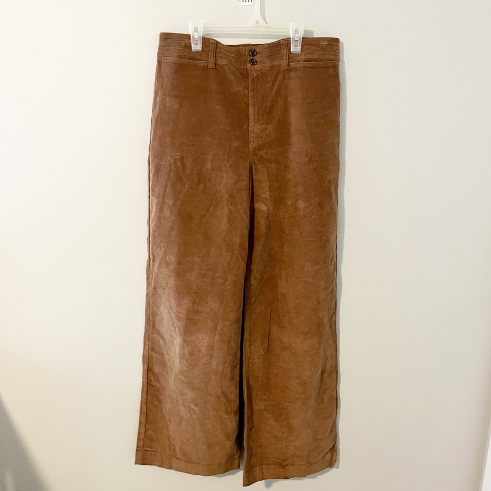 Faherty "stretch cord" Brown Organic Cotton Wide Leg Corduroy Pants Size 32 - Picture 2 of 12